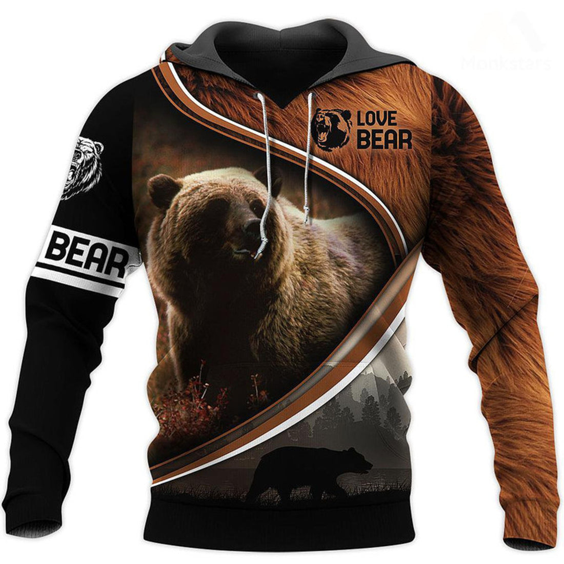 FUNSTUFFPRINT 3D Bear Pattern Full Print Hoodie and Zip Up Hoodie