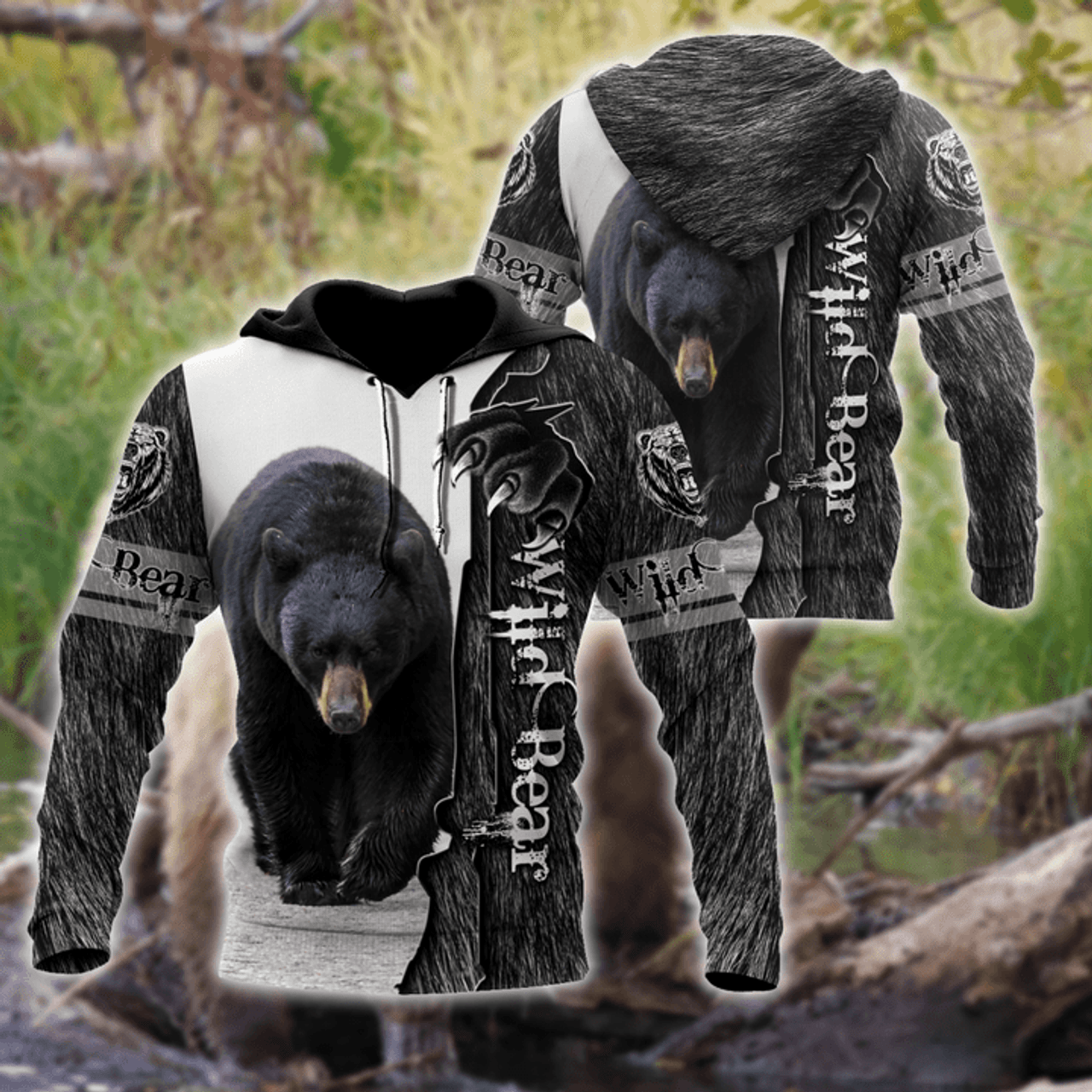 FUNSTUFFPRINT All Over Printed Bear 3D Hoodie and Zip Hoodie