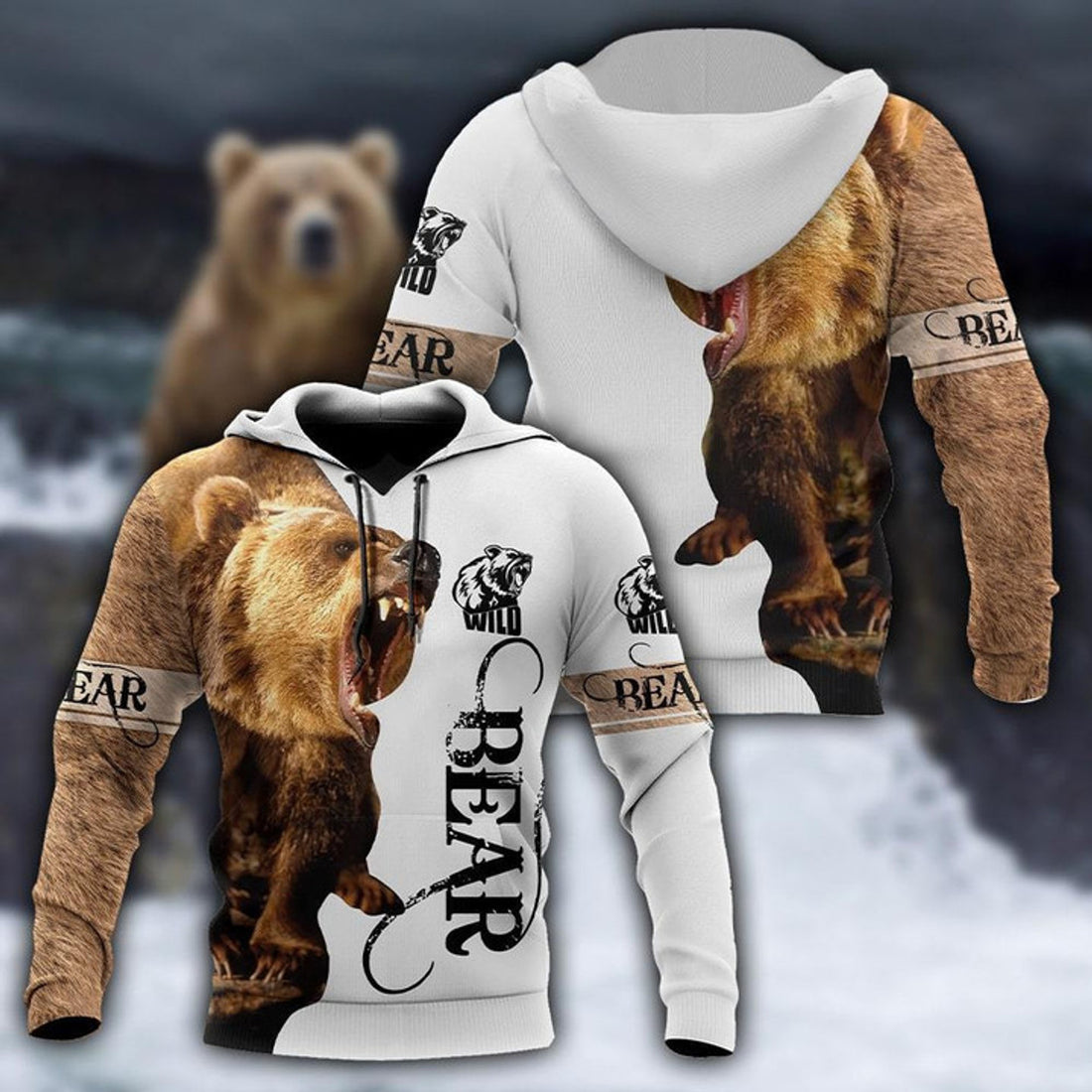 FUNSTUFFPRINT Over Printed Bear Hoodie 3D Hoodie and Zip Hoodie