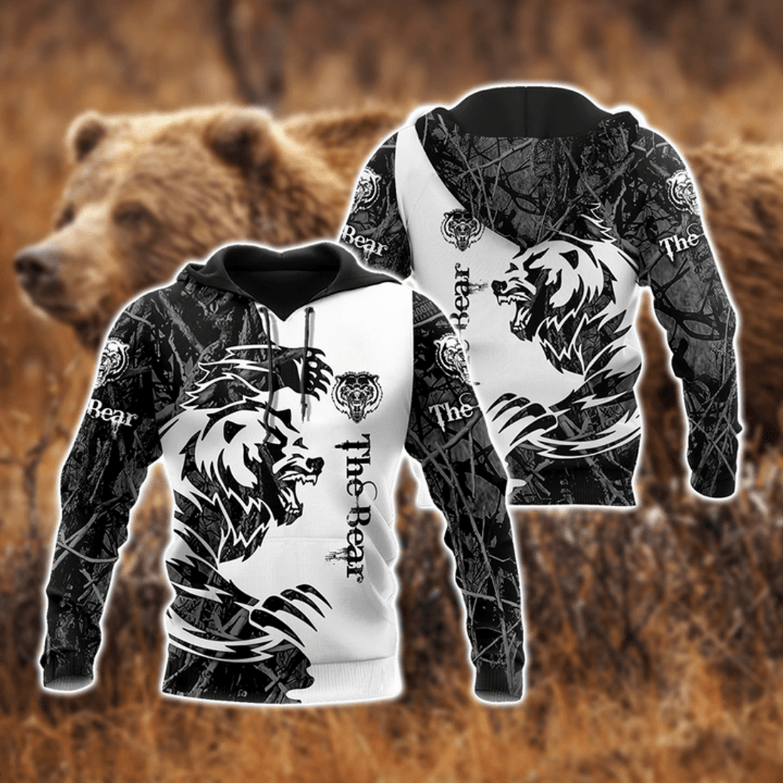 FUNSTUFFPRINT Over Printed Bear Tatoo 3D Hoodie and Zip Hoodie