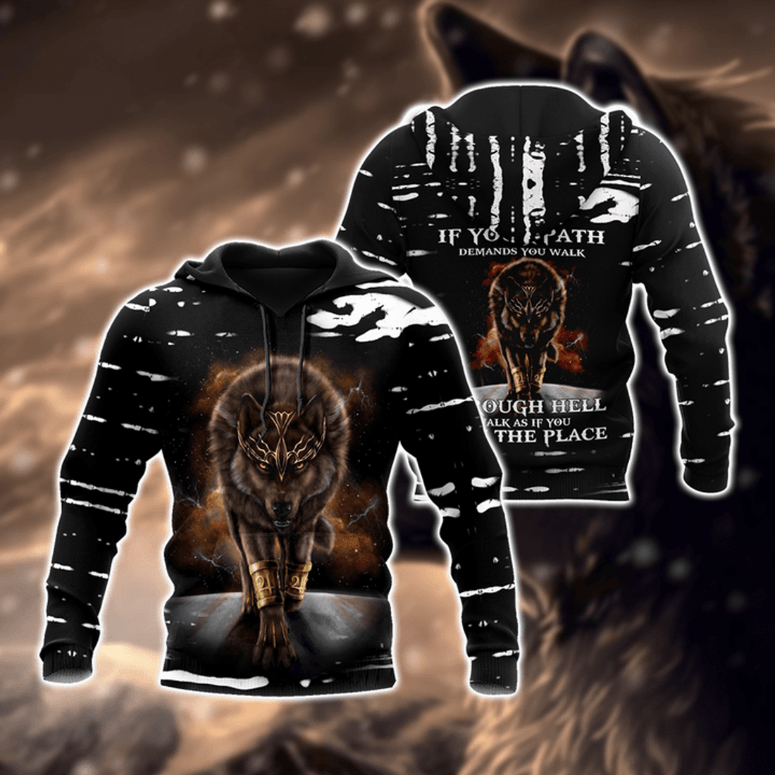FUNSTUFFPRINT - Over Printed Beautiful Wolf King 3D Hoodie and Zip Hoodie