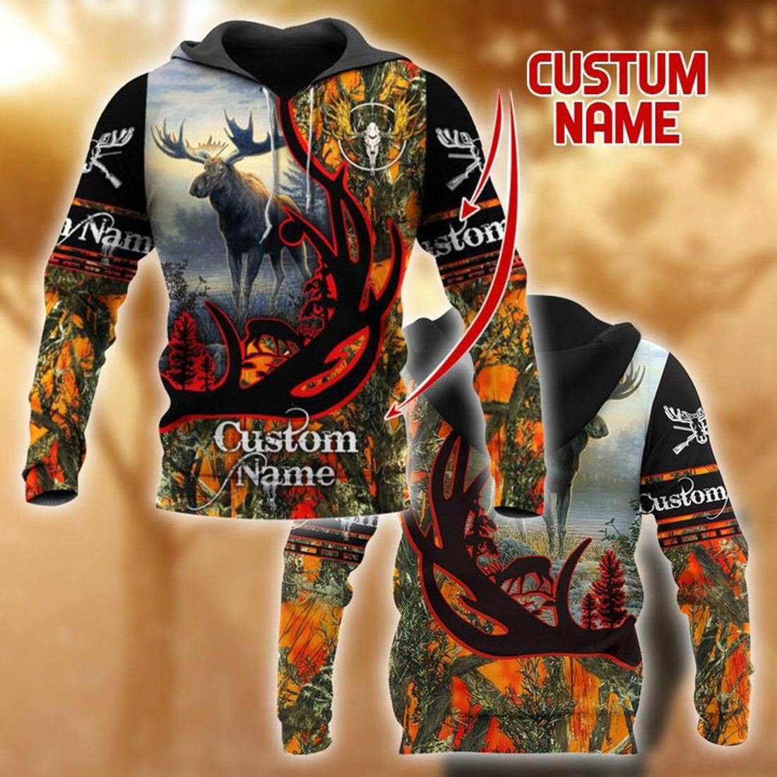 FUNSTUFFPRINT - Over Printed Customized Moose Hunting 3D Hoodie and Zip Hoodie