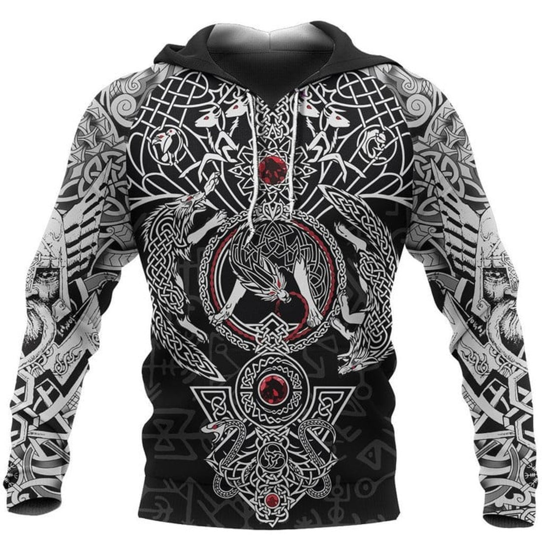 FUNSTUFFPRINT -Vikings Fenrir Skoll And Hati Valknut 3D Hoodie and Zip Hoodie