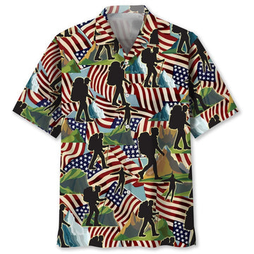 Hiking Usa Hawaiian Shirt for men, 4th of july hawaiian shirt