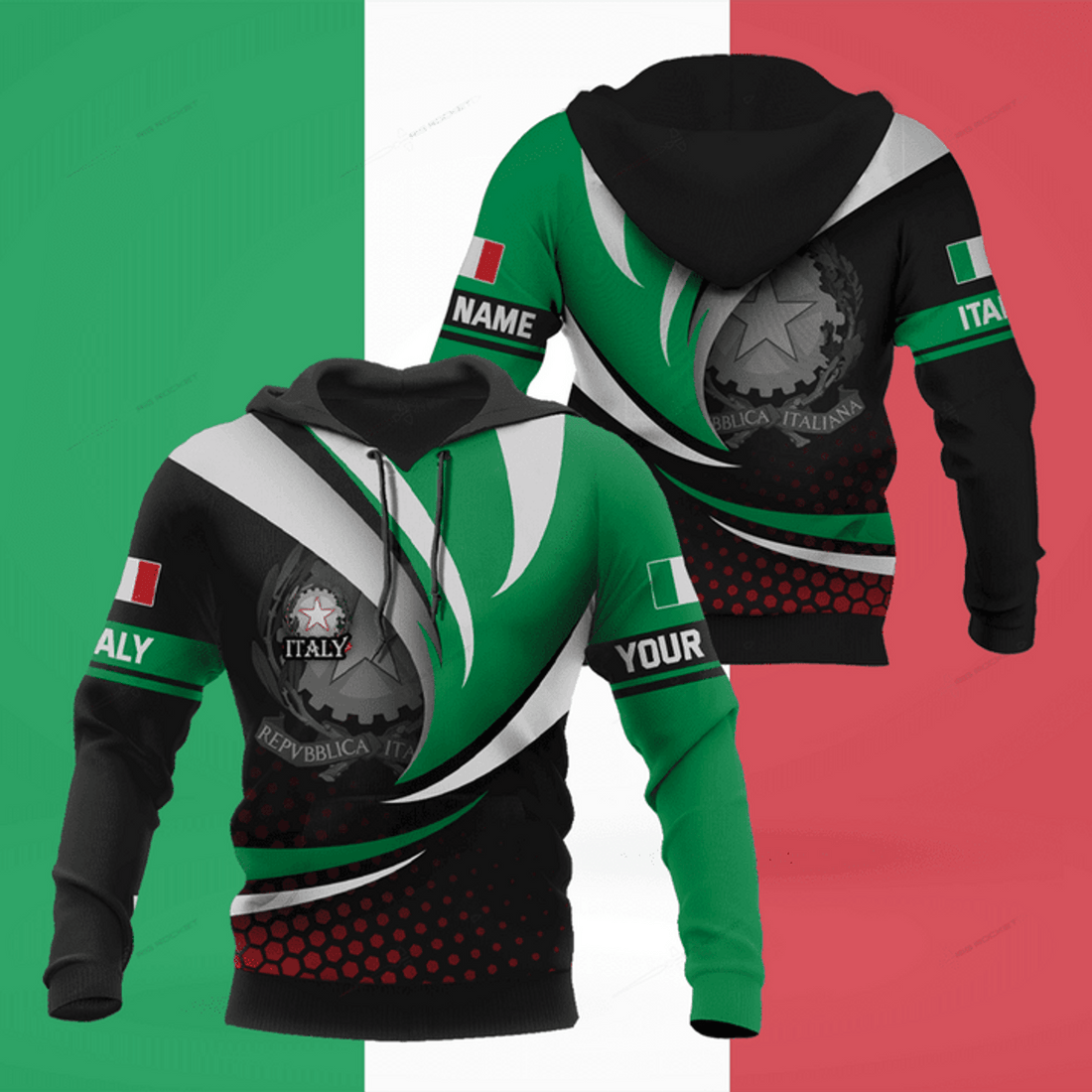 FUNSTUFFPRINT Customize Pattern Wave And Coat Of Arms Italy Unisex Adult 3D Hoodie and Zip Hoodie