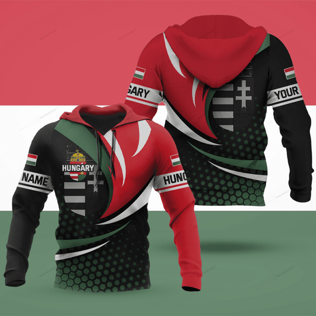 FUNSTUFFPRINT Customize Pattern Wave And Coat Of Arms Hungary Unisex Adult3D Hoodie and Zip Hoodie