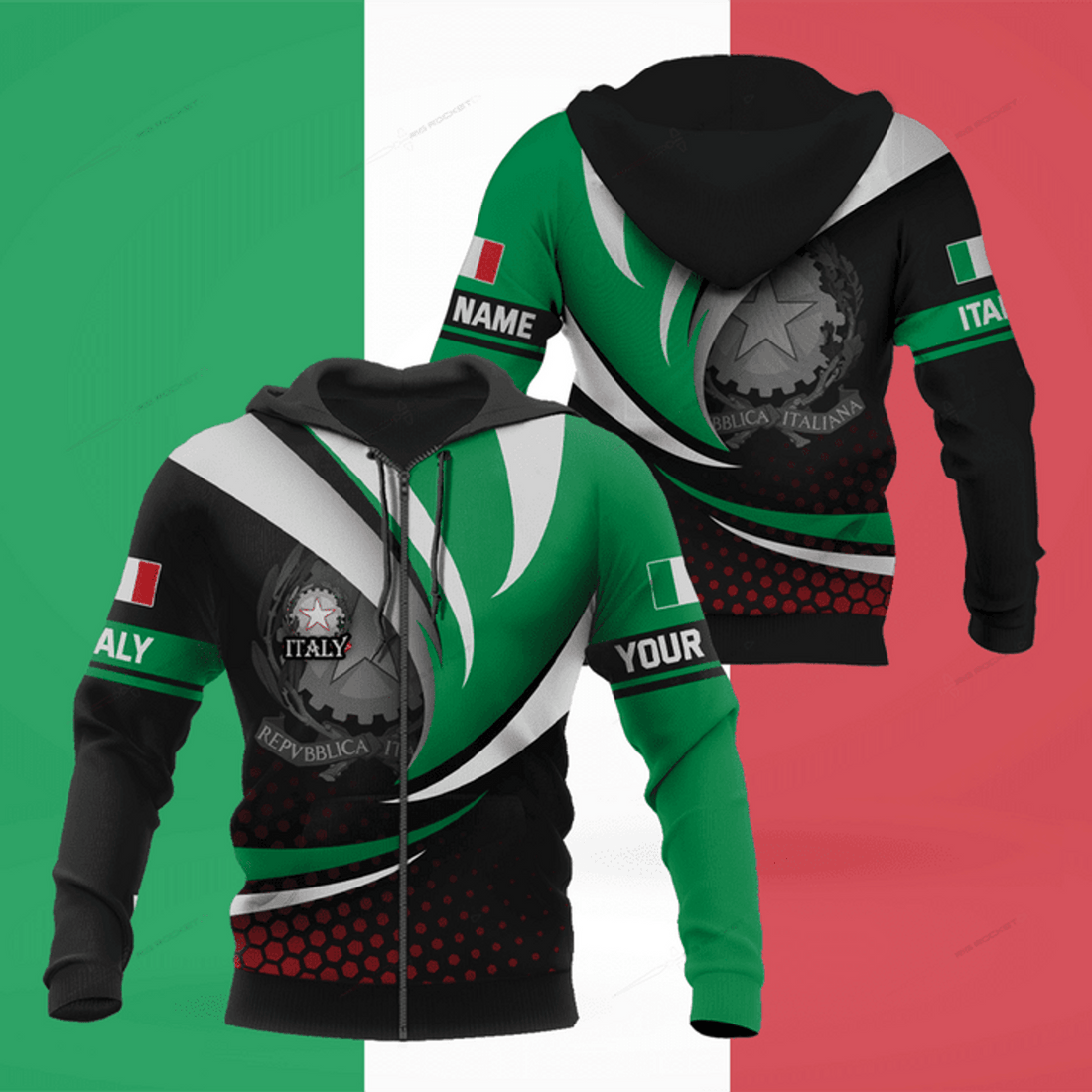 FUNSTUFFPRINT Customize Pattern Wave And Coat Of Arms Italy Unisex Adult 3D Hoodie and Zip Hoodie