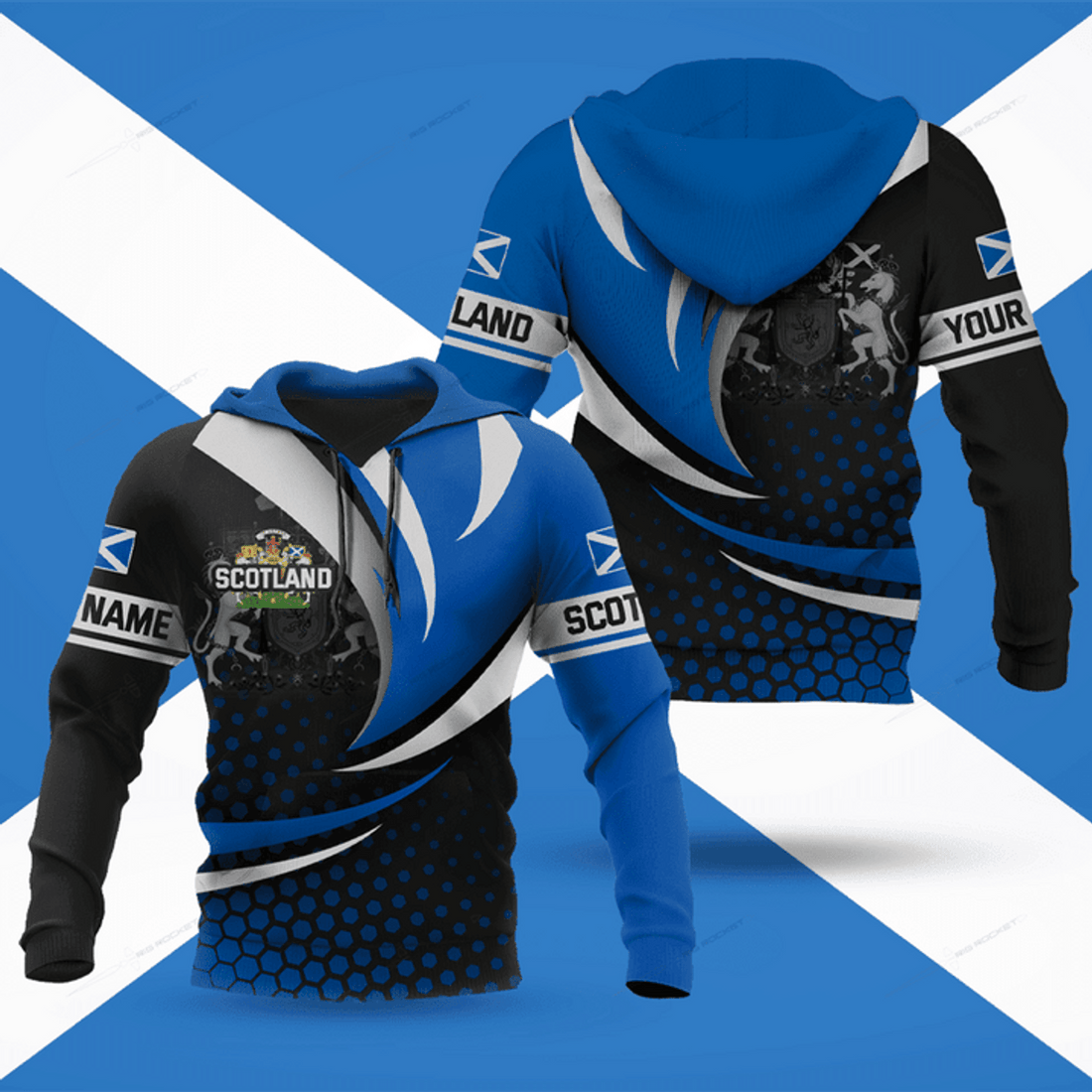 FUNSTUFFPRINT Customize Pattern Wave And Coat Of Arms Scotland Unisex Adult 3D Hoodie and Zip Hoodie