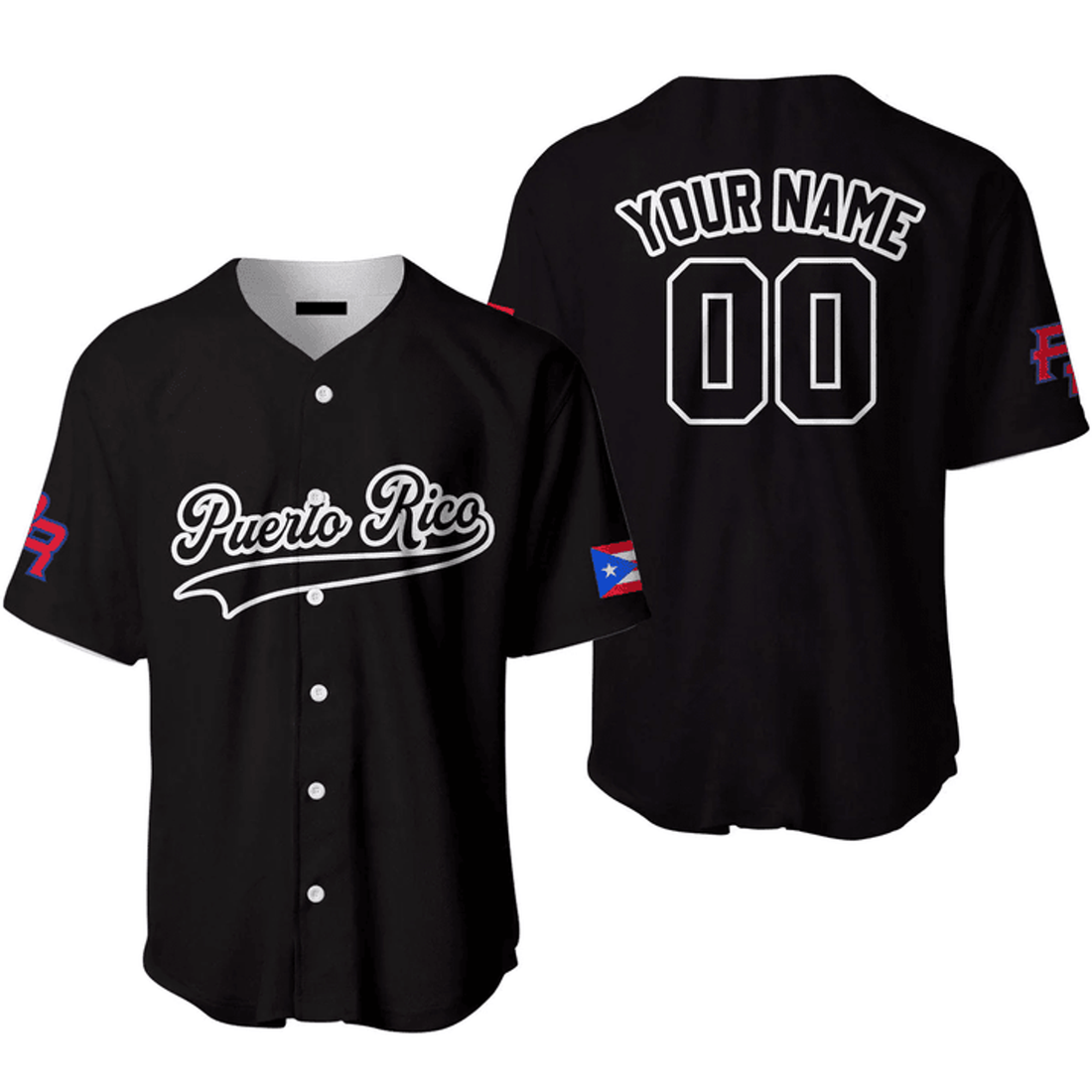 Custom Name Baseball Jerseys Puerto Rico Black White, Idea Gift for Men & Women