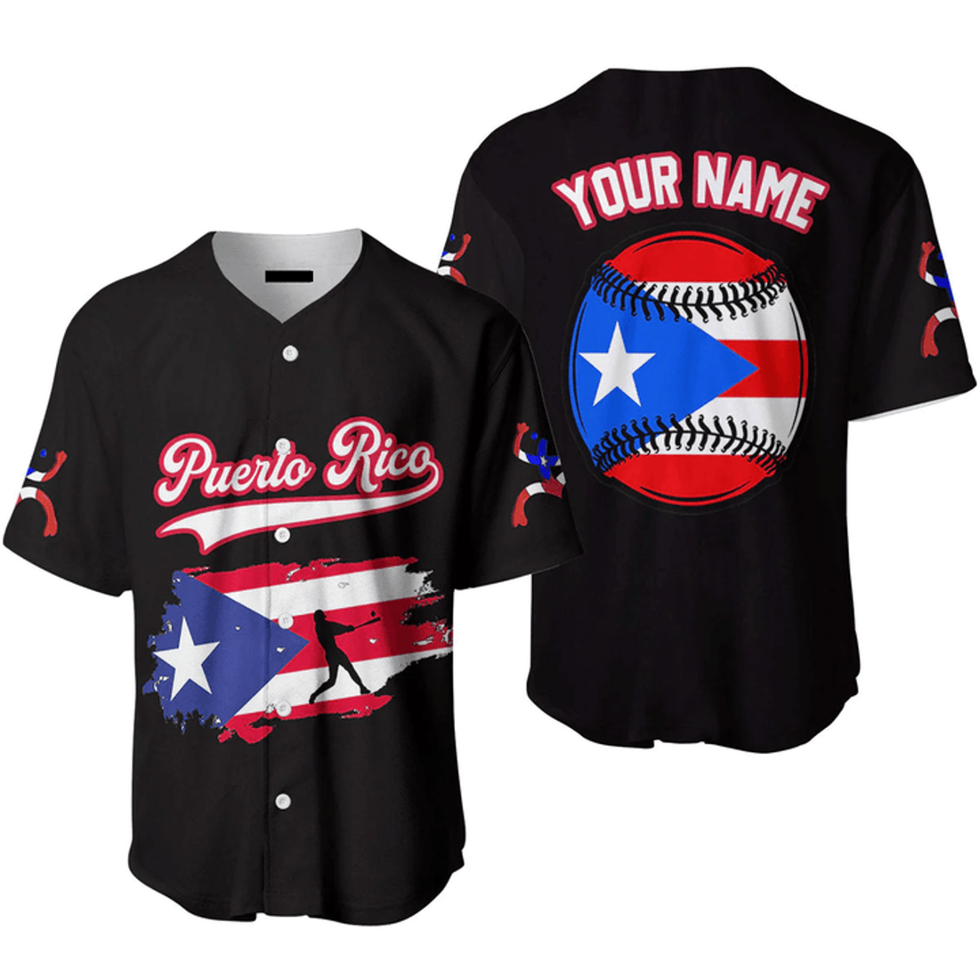 Custom Name Baseball Jerseys Puerto Rico Baseball Black White Red, Idea Gift for Men & Women