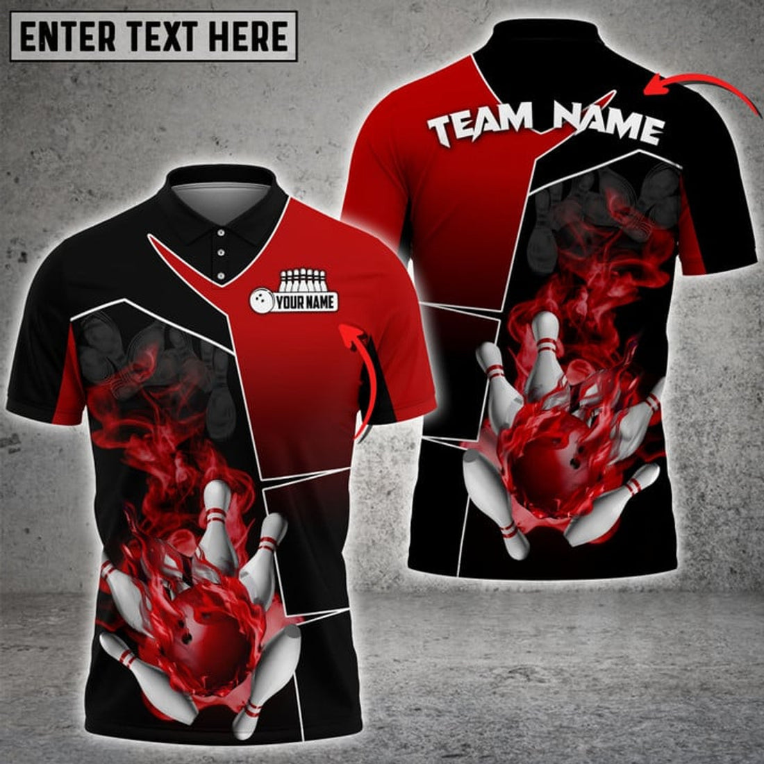 Custom Bowling Ball And Pins Smoky Fire Sport Jersey Multicolor Option Customized Name, Team Name 3D Polo Shirt