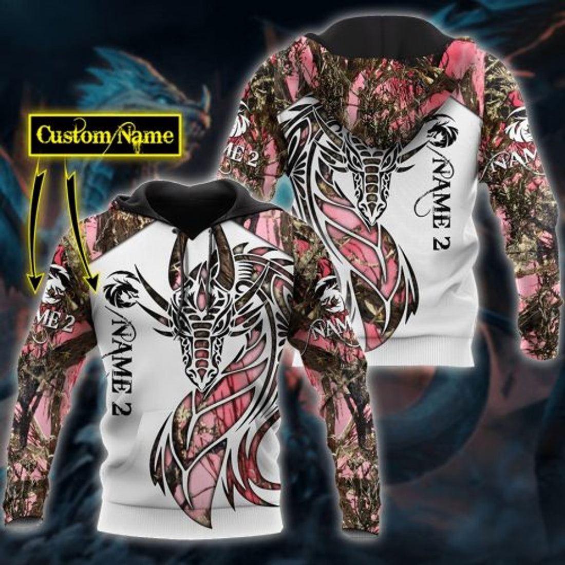 FUNSTUFFPRINT Personalized Dragon Couple 3D All Over Hoodie 3D Hoodie and Zip Hoodie