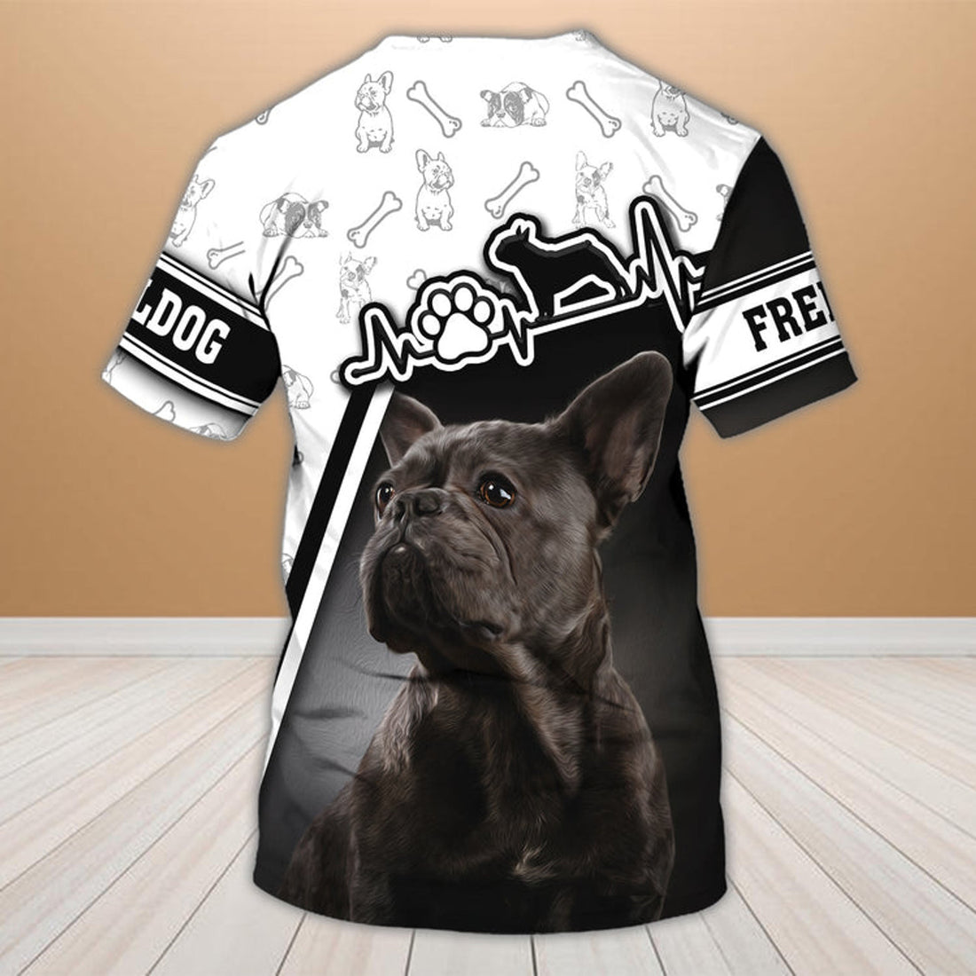 FUNSTUFFPRINT Personalized Name 3D T-Shirt Printed With Dog Love French Bulldog 3D T-shirt