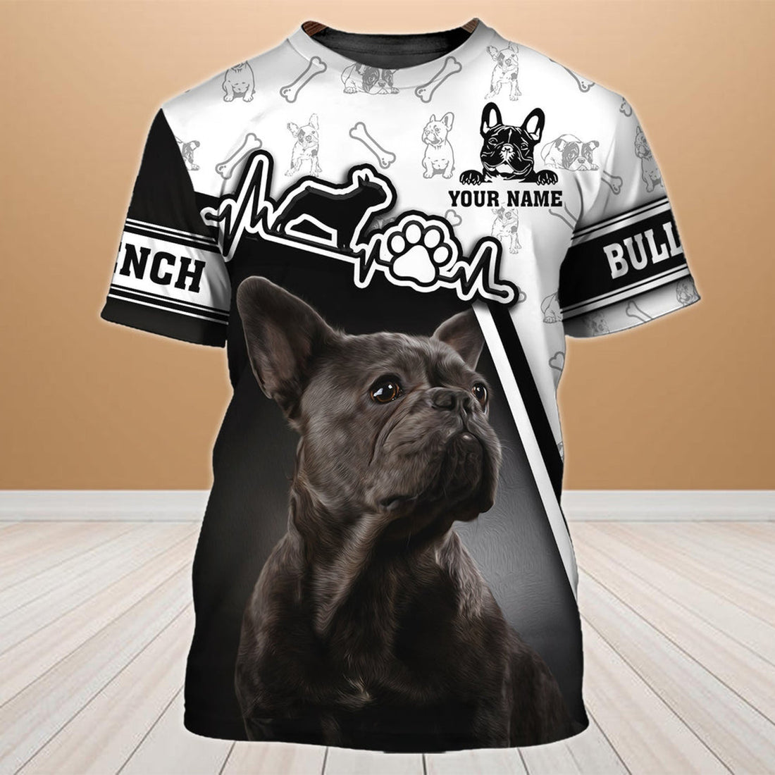 FUNSTUFFPRINT Personalized Name 3D T-Shirt Printed With Dog Love French Bulldog 3D T-shirt