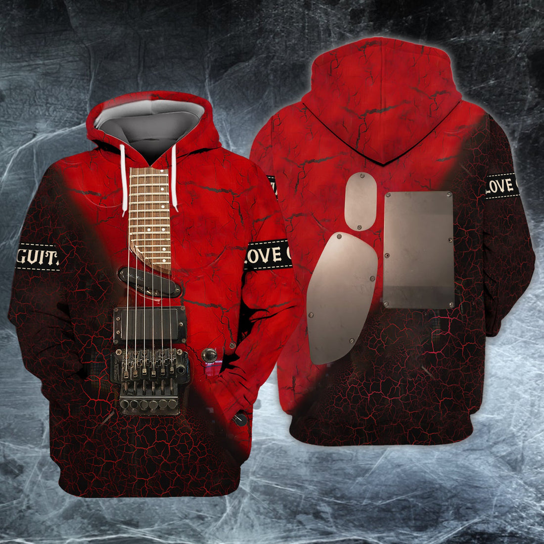 FUNSTUFFPRINT Red Magma Electric Guitar 3D Hoodie and Zip Hoodie