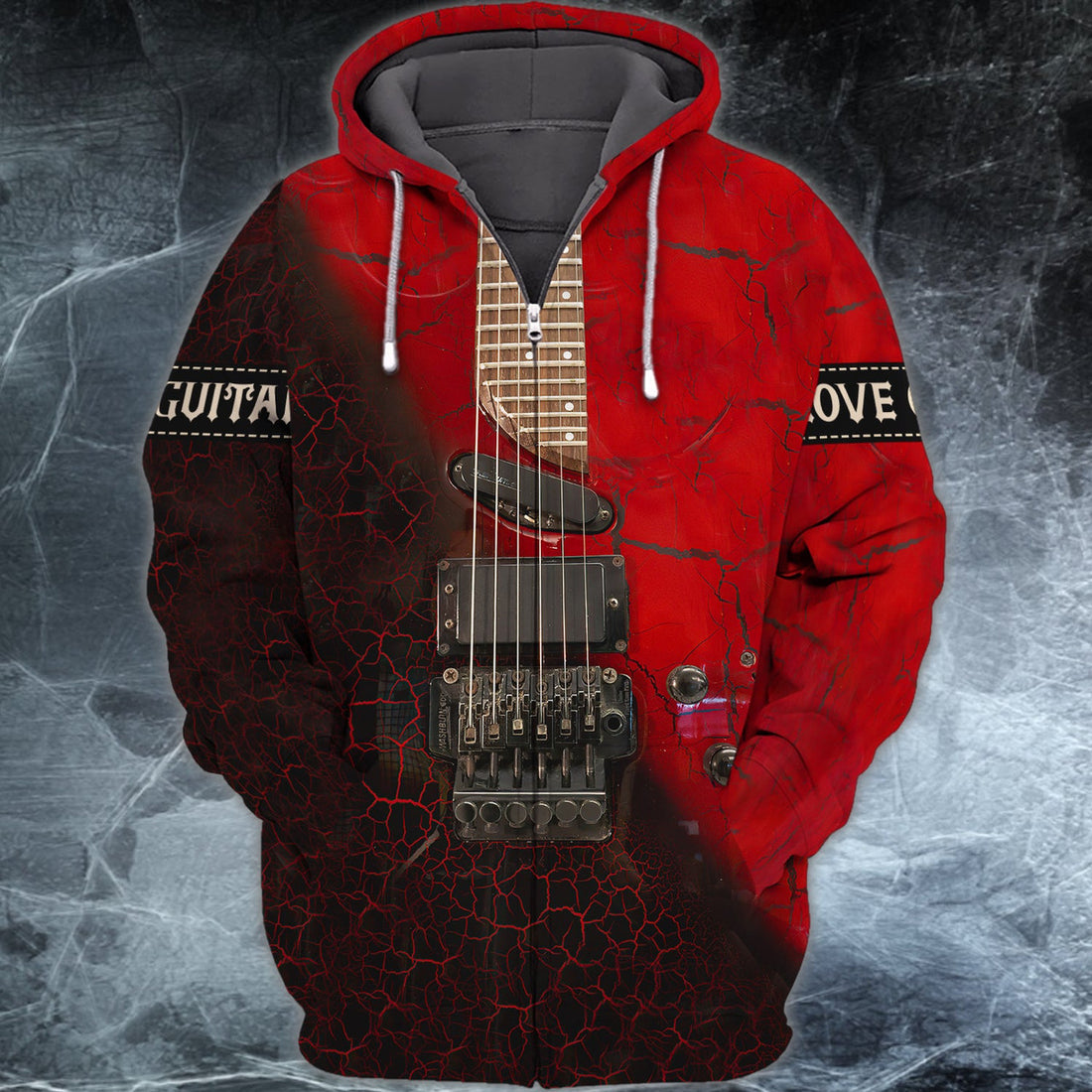 FUNSTUFFPRINT Red Magma Electric Guitar 3D Hoodie and Zip Hoodie
