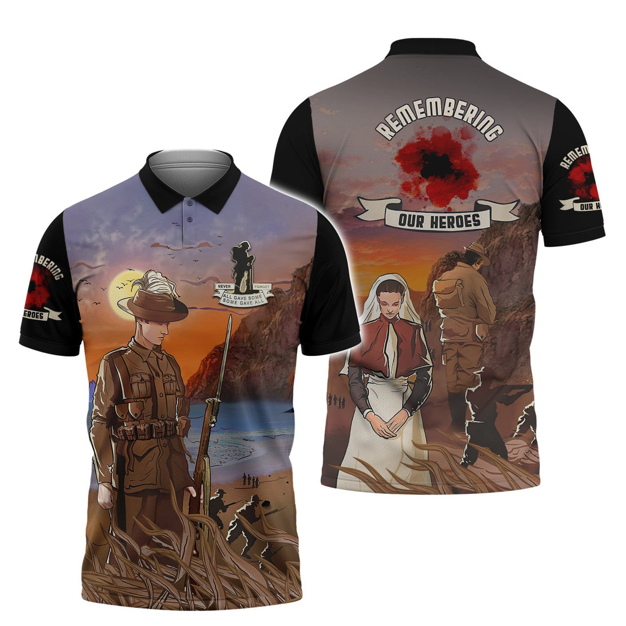 FUNSTUFFPRINT Remembering Our Heroes Polo Shirt Size S-5XL