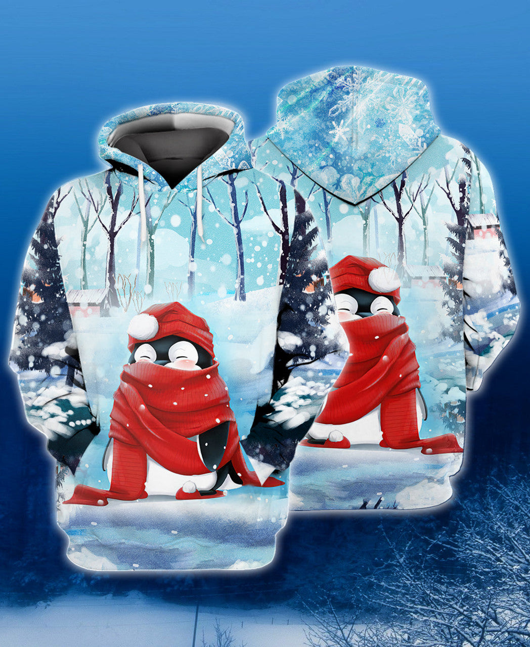 FUNSTUFFPRINT Winter Penguins 3D Full Print 3D Hoodie and Zip Hoodie
