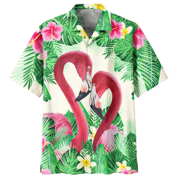 Flamingo Tropical Hawaiian Shirt, Flowers Flamingo Aloha Shirt, Men's Hawaiian Shirt