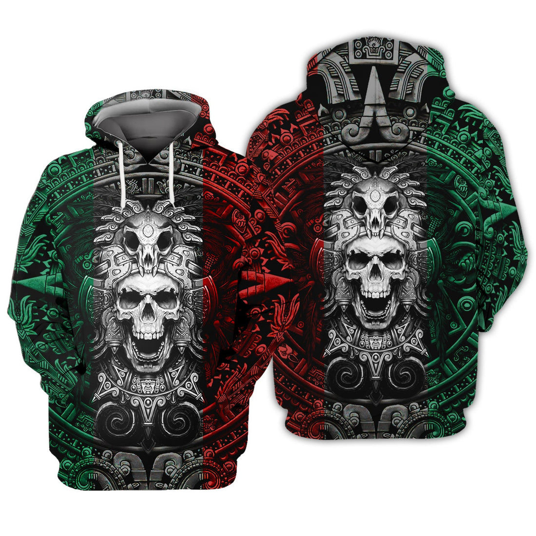 FUNSTUFFPRINT Mexican Aztec Skull Warrior 3D Hoodie and Zip Hoodie