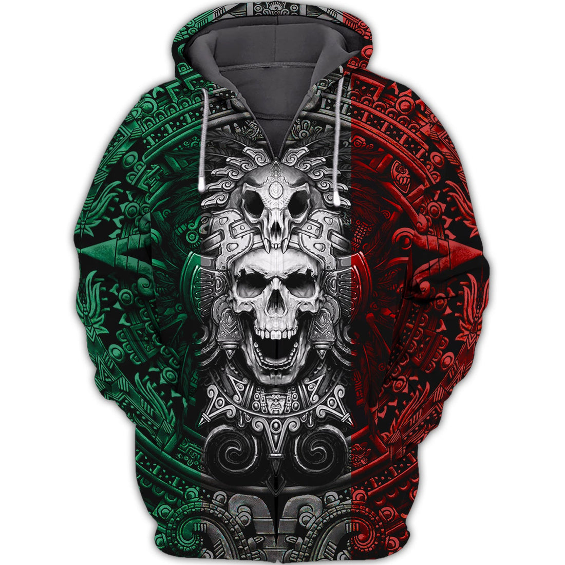 FUNSTUFFPRINT Mexican Aztec Skull Warrior 3D Hoodie and Zip Hoodie