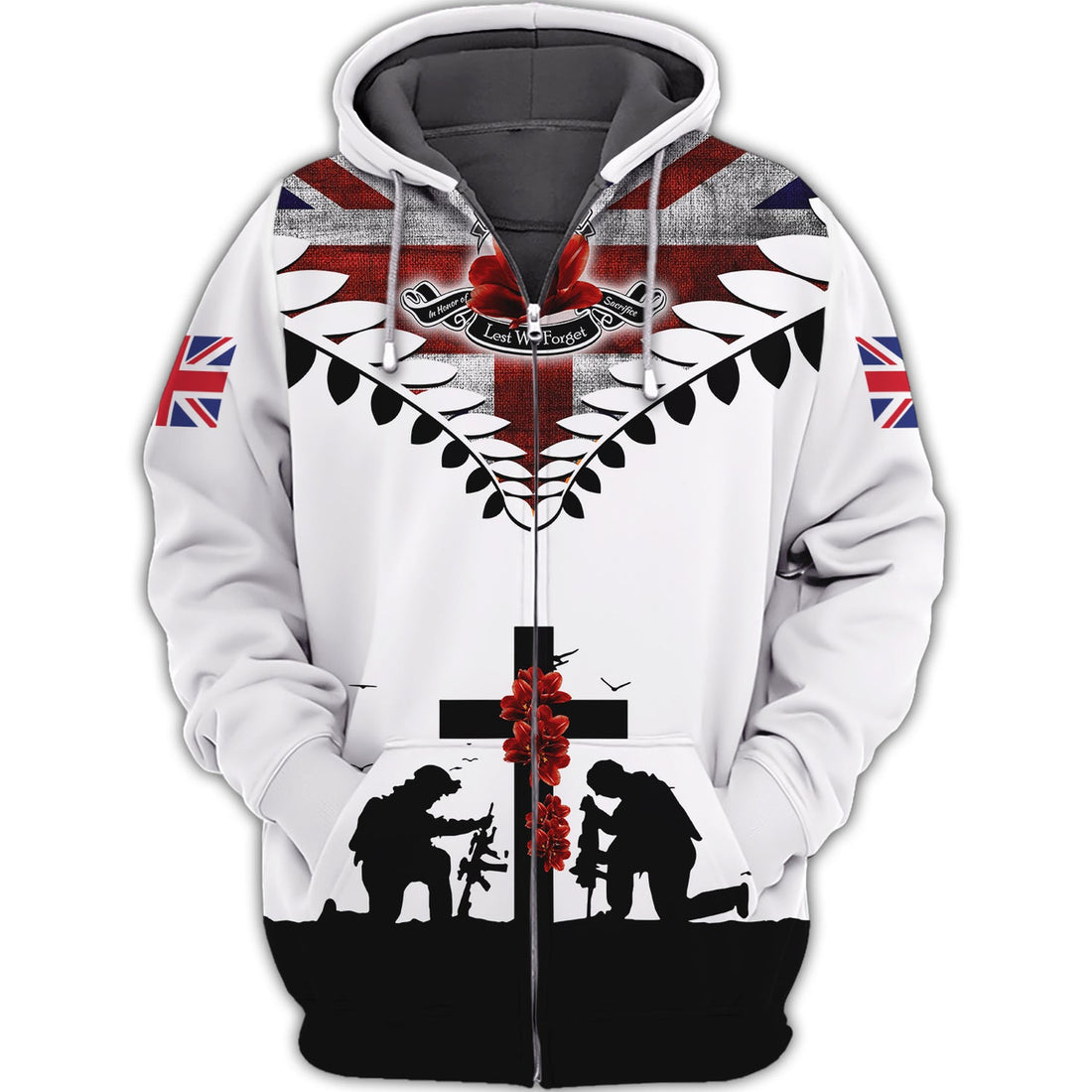FUNSTUFFPRINT Lest We Forget UK Veteran 3D Hoodie and Zip Hoodie