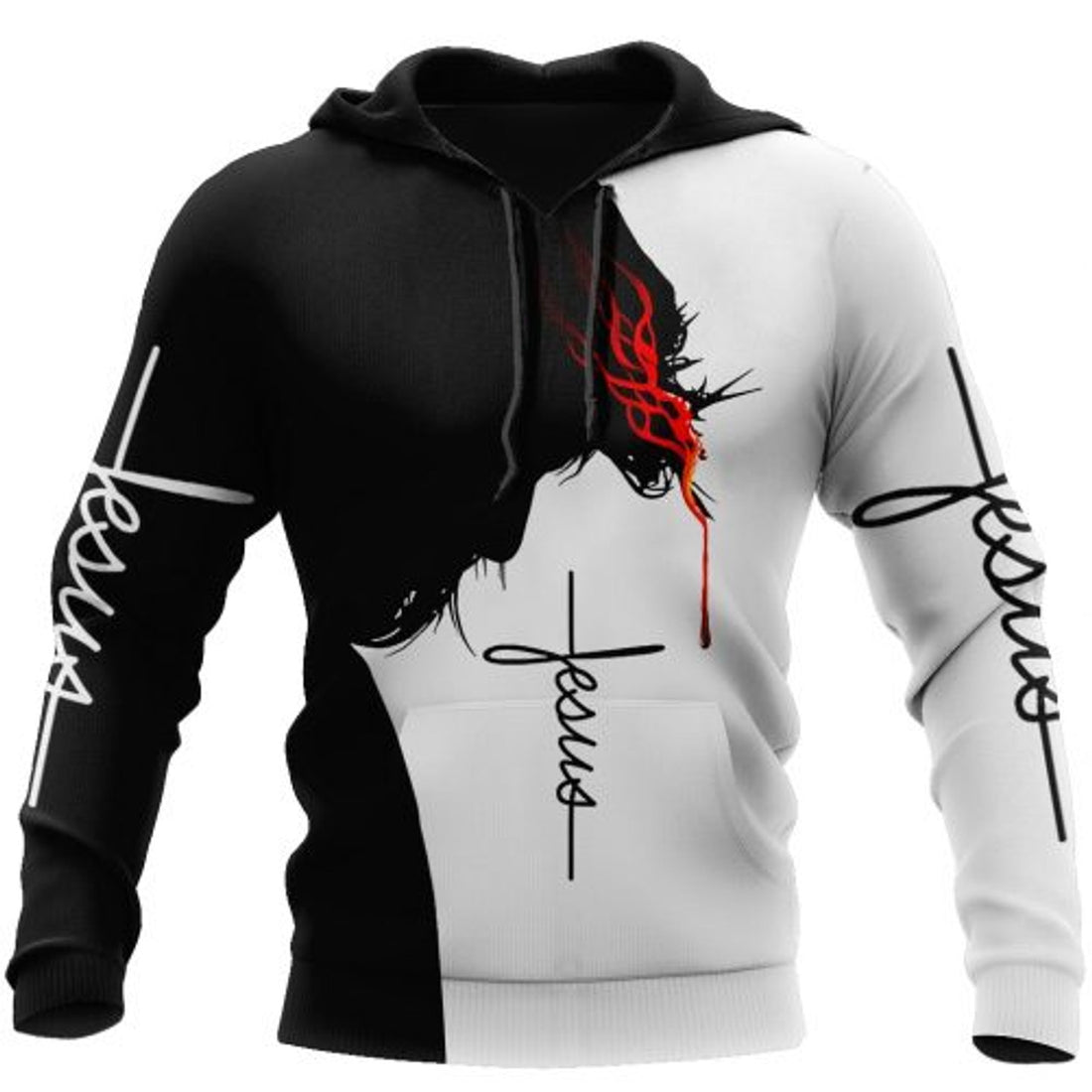 FUNSTUFFPRINT Jesus 3D All Over Printed Hoodie Black & White 3D Hoodie and Zip Hoodie