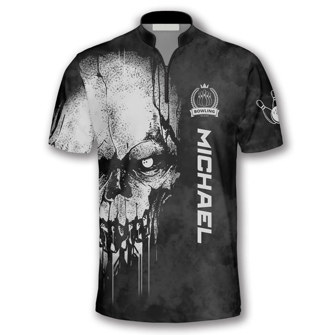 Custom 1000 Years Mummies Custom Bowling Jerseys for Men, Personalized Bowling Skull Zipper Polo Shirt, Gift for Bowler