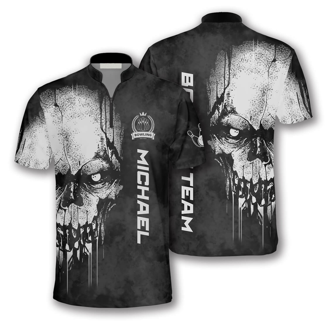 Custom 1000 Years Mummies Custom Bowling Jerseys for Men, Personalized Bowling Skull Zipper Polo Shirt, Gift for Bowler