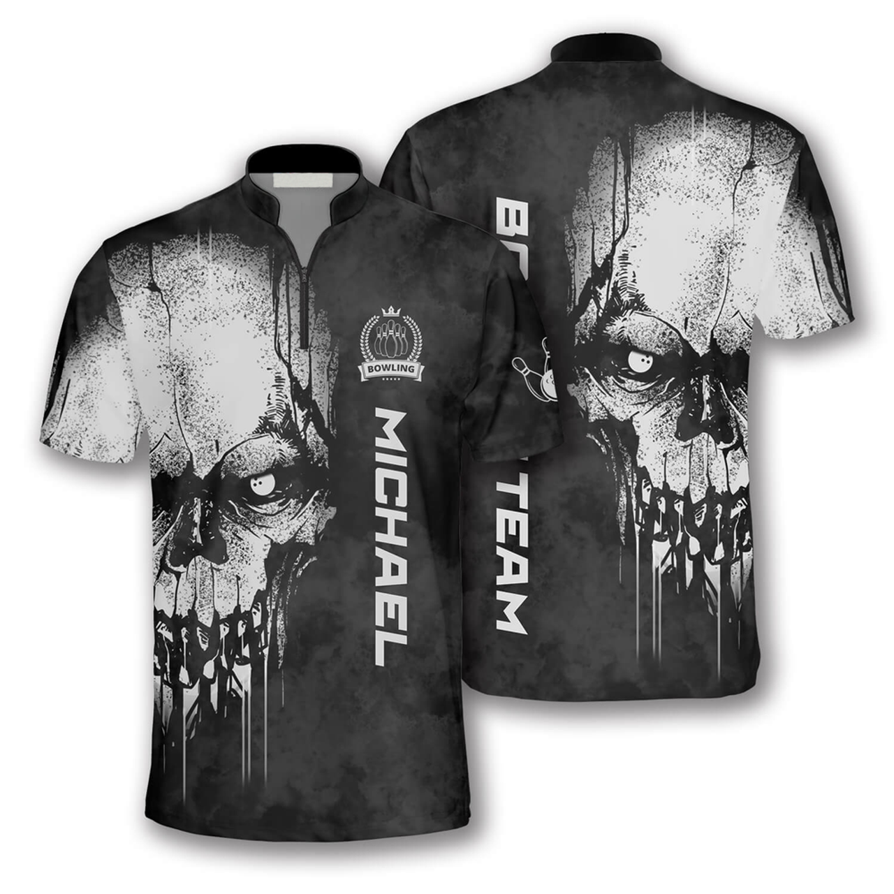 Custom 1000 Years Mummies Custom Bowling Jerseys for Men, Personalized Bowling Skull Zipper Polo Shirt, Gift for Bowler