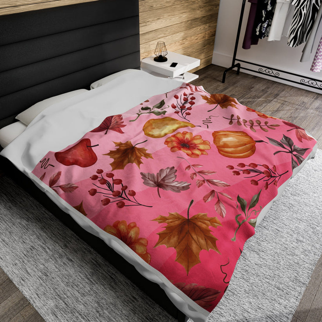 FUNSTUFFPRINT Pink Fall Velveteen Plush Blanket