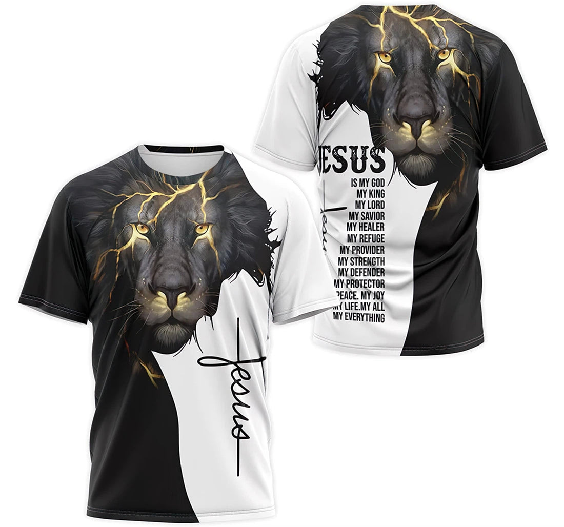 FUNSTUFFPRINT Personalized T-Shirt, Hoodie - Lion Thunder Jesus Cross Is My God My King My Lord My Joy My Life My All Everything 3D T-shirt
