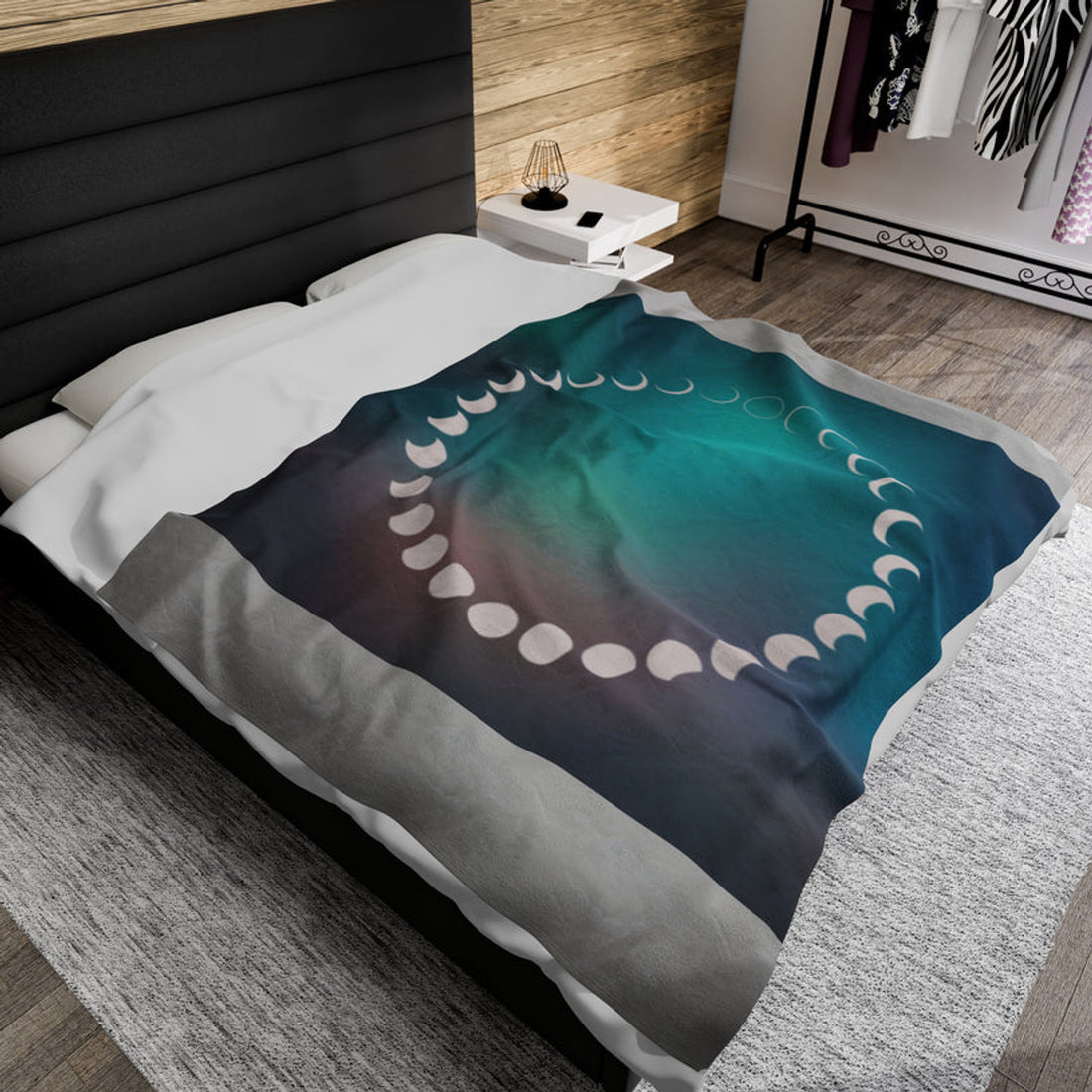 FUNSTUFFPRINT Moon Phases Velveteen Plush Blanket