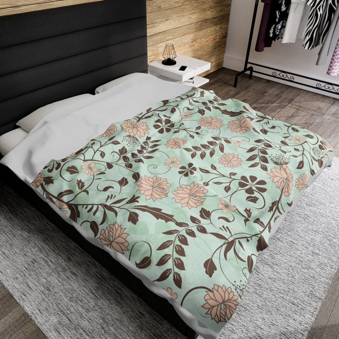 FUNSTUFFPRINT Boho Floral Velveteen Plush Blanket