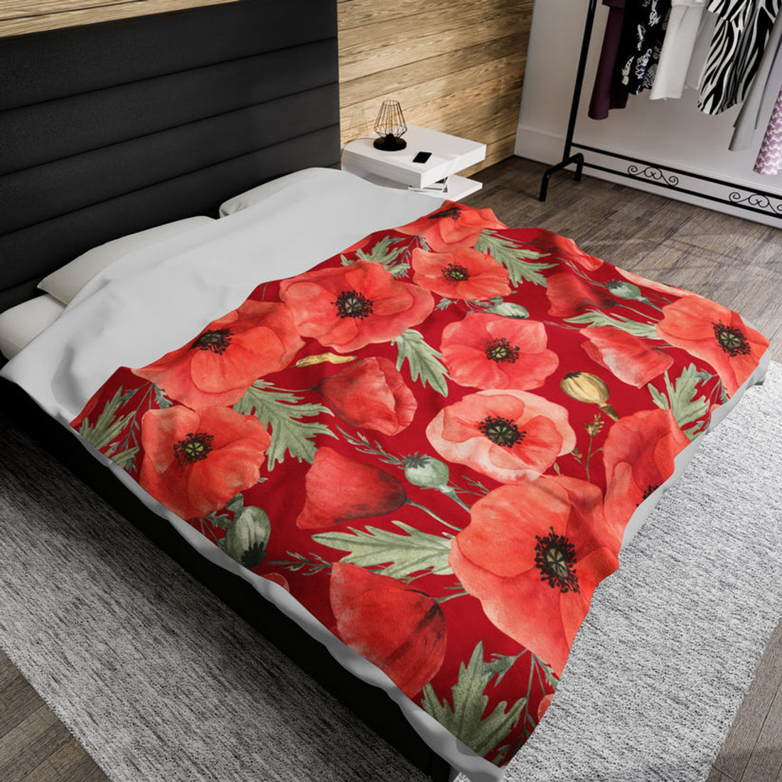 FUNSTUFFPRINT Poppies Velveteen Plush Blanket