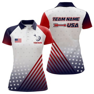 Personalized Patriotic US Flag Archery Women Polo Shirts Custom Team Archery