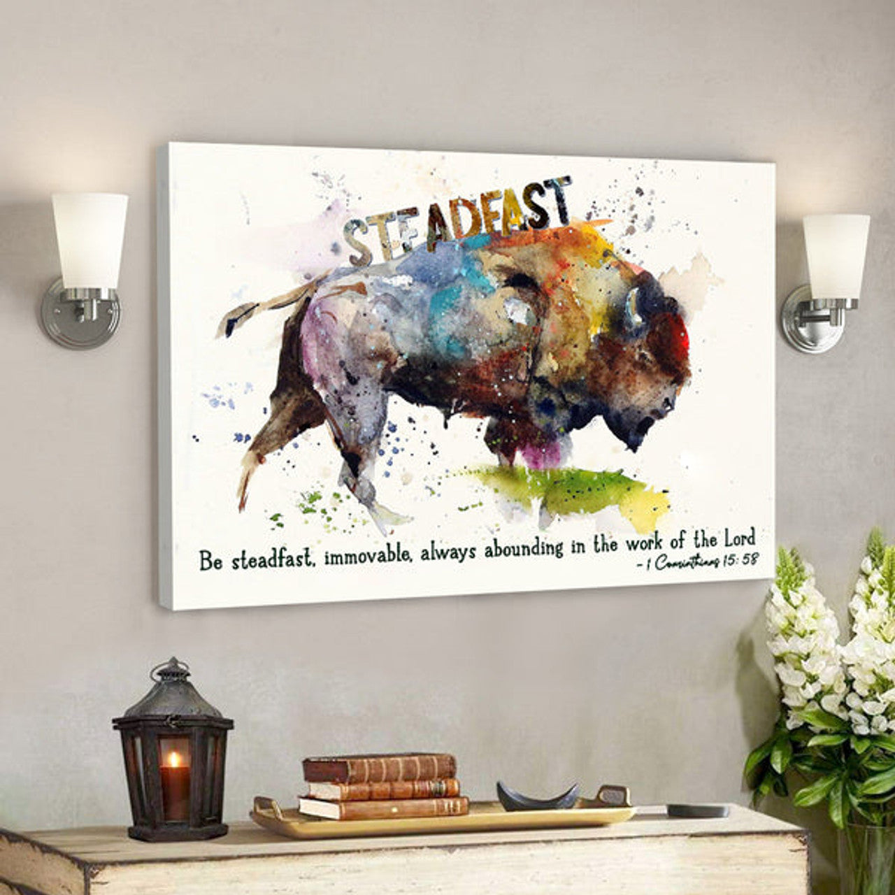 Cow - Be Steadfast - 1 Conrinthians 15:58 - Bible Verse Canvas - Christian Canvas Prints - Faith Canvas 