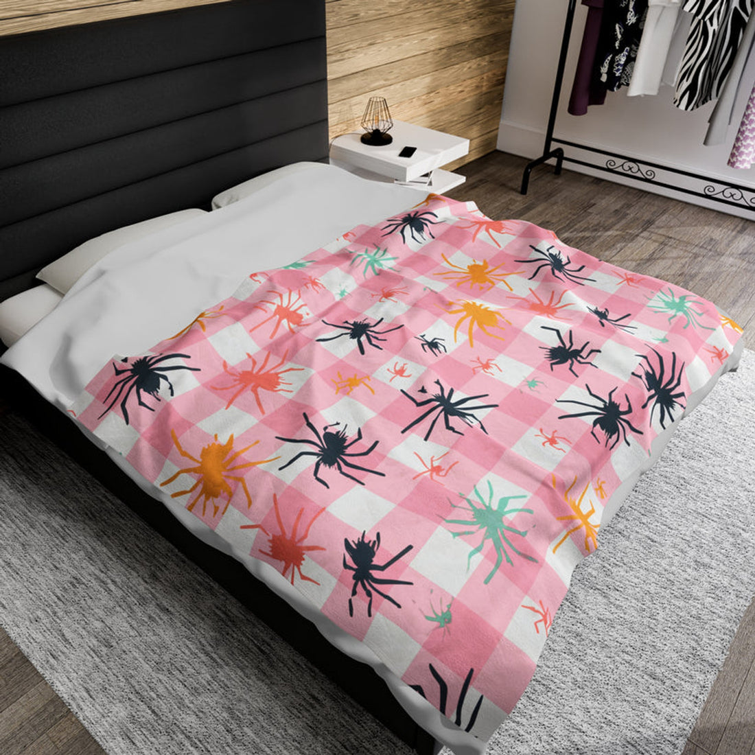 FUNSTUFFPRINT Plaid Spiders Velveteen Plush Blanket