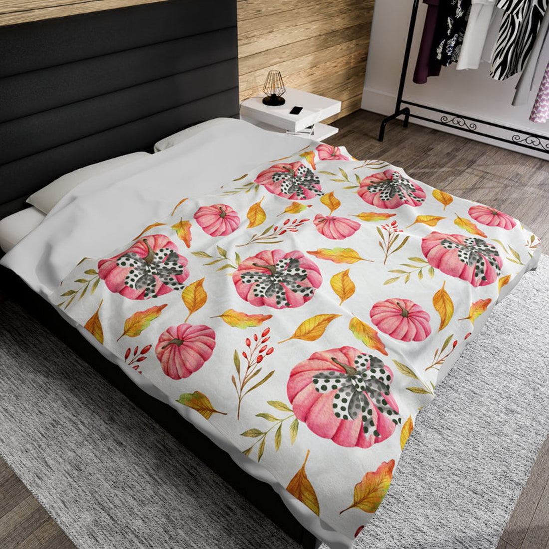 FUNSTUFFPRINT Pink Pumpkins Velveteen Plush Blanket