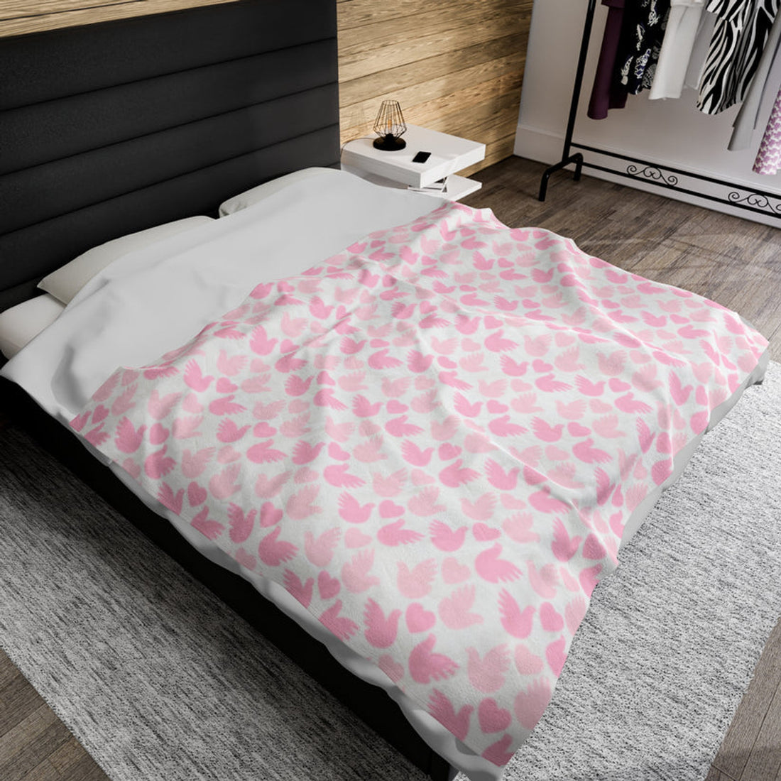 FUNSTUFFPRINT Pink Love Birds Valentine Plush Blanket