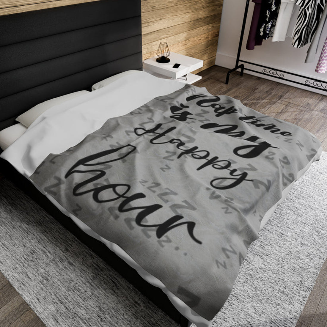 FUNSTUFFPRINT Naptime is My Happy Hour Velveteen Plush Blanket