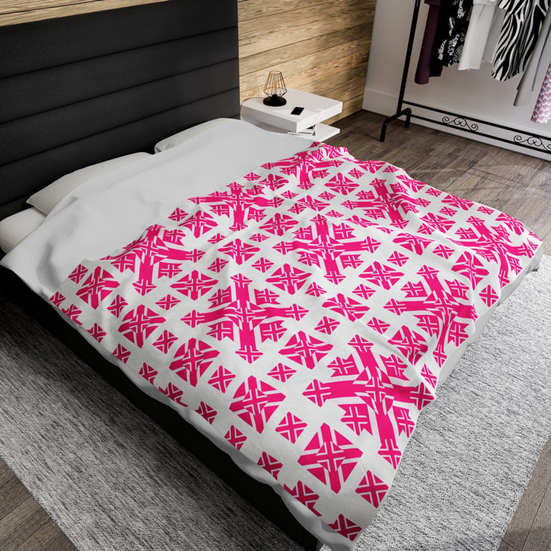 FUNSTUFFPRINT Pink Argyle Snowflake Velveteen Plush Blanket