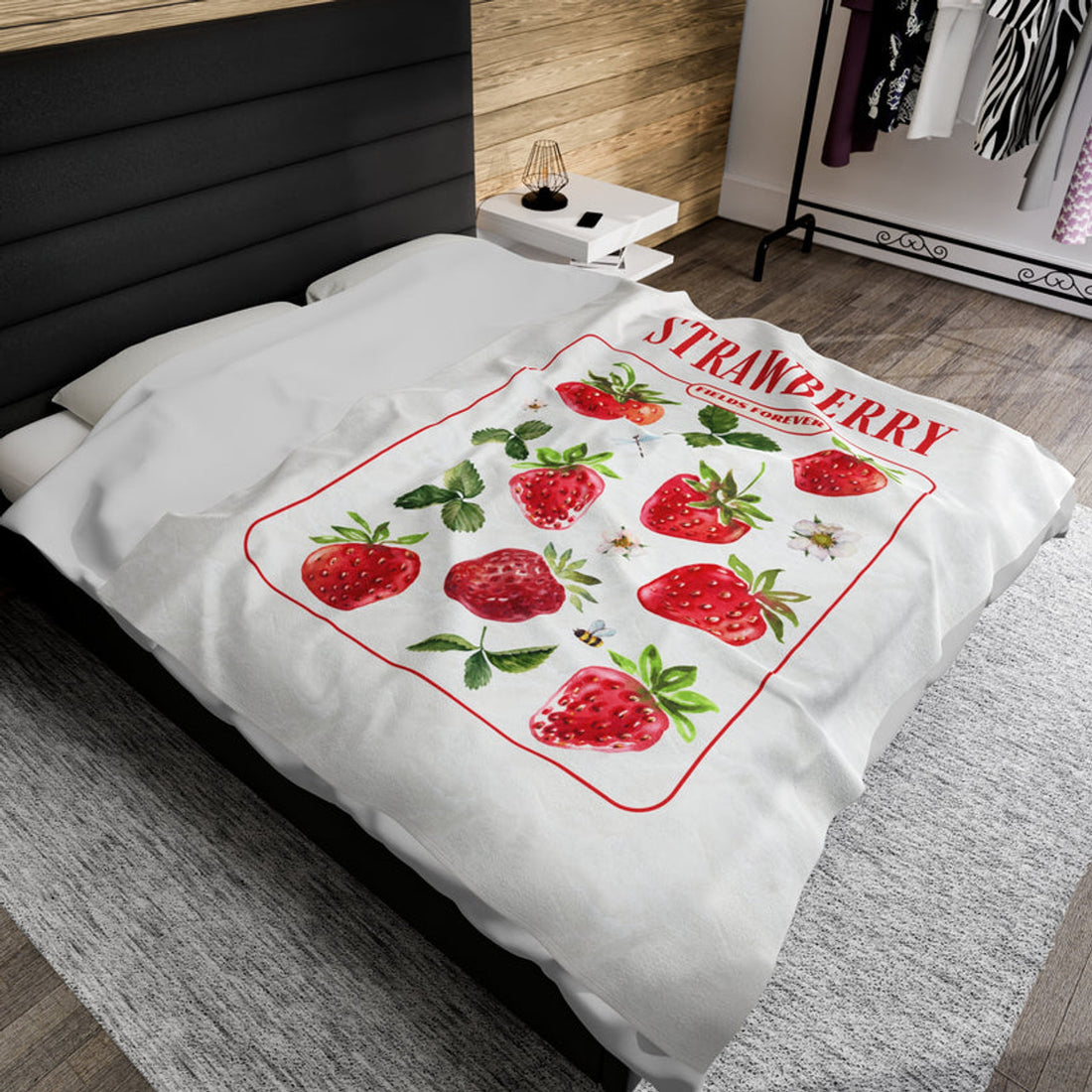 FUNSTUFFPRINT Strawberry Fields Velveteen Plush Blanket