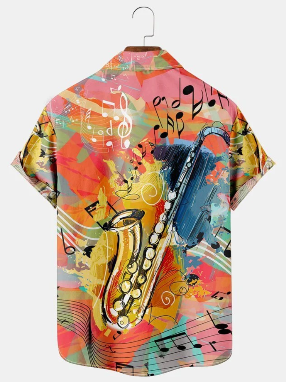Vacation Leisure Music Element Pattern Hawaiian Style Printed Shirt Top, Hawaiian shirt for men