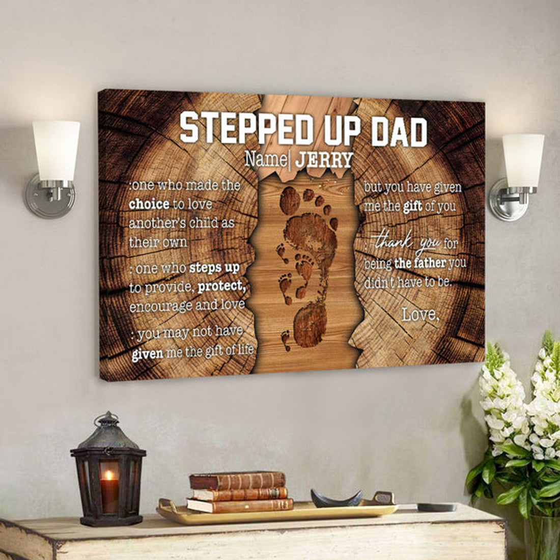 Personalized Name Canvas - Stepped Up Dad - Father's Day Canvas Art - Best Gift For Dad 