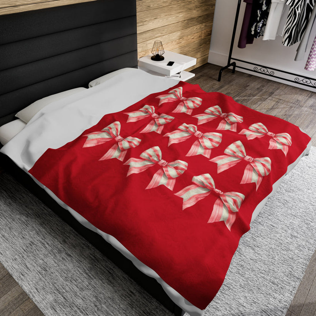 FUNSTUFFPRINT Pink Bows Velveteen Plush Blanket