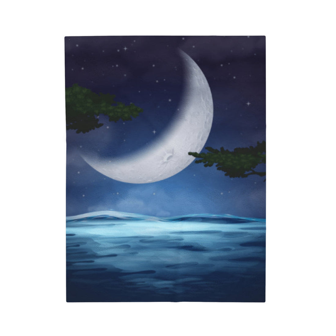 FUNSTUFFPRINT Ocean Moon Velveteen Plush Blanket