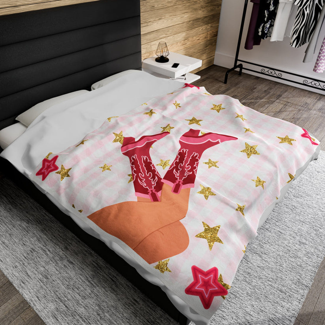 FUNSTUFFPRINT Cowgirl Velveteen Plush Blanket