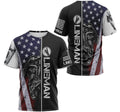 FUNSTUFFPRINT Personalized T-Shirt, Hoodie - Lineman American Us Flag 3D T-shirt