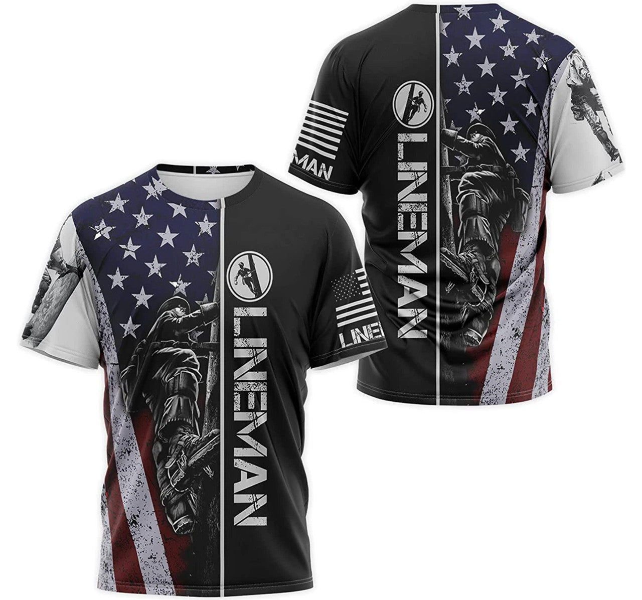FUNSTUFFPRINT Personalized T-Shirt, Hoodie - Lineman American Us Flag 3D T-shirt